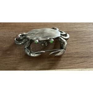 Vintage Sterling Silver Crab Animal Brooch 925 Green Eyes Nautical Crab Zodiac
